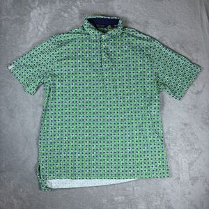 Polo Golf Ralph Lauren Shirt Mens Large Green Geometric AOP Cotton Short Sleeve